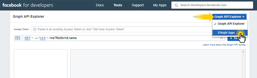 Choose your app in Graph API Explorer