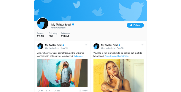 Add tweets from your Twitter account or by hashtag to your website