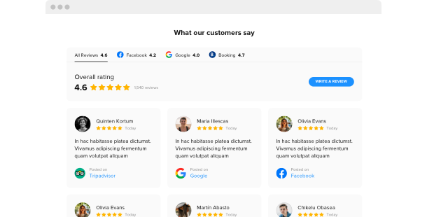 Show reviews from DealerRater and 20+ more platforms on your site