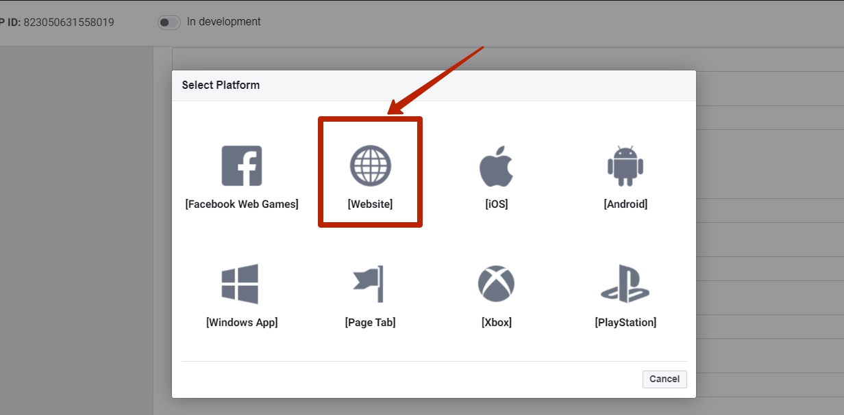 Choose website for Instagram app