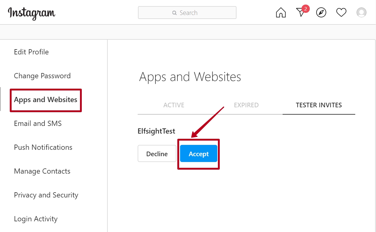 Accept invitation as Instagram tester