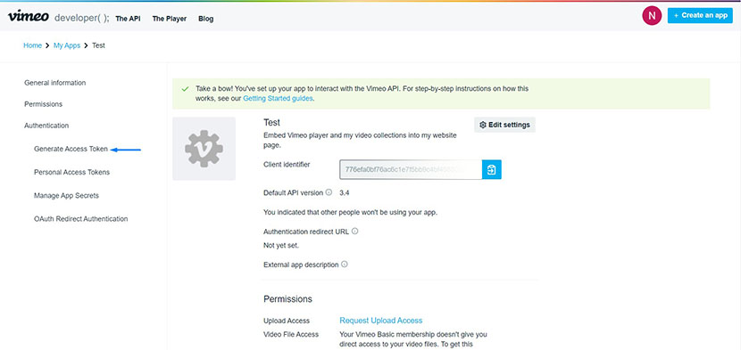 vimeo API authentication