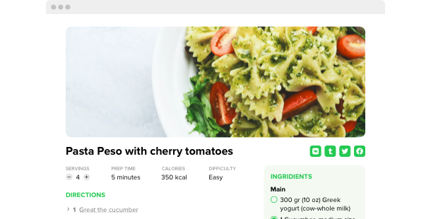 Recipes widget for website
