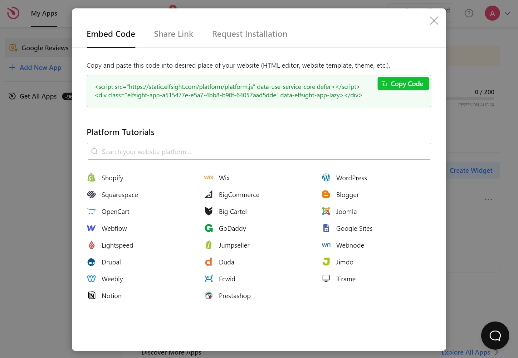 Get an embed Google Reviews code