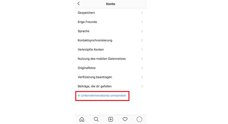 Instagram Profil als Unternehmenskonto einstellen