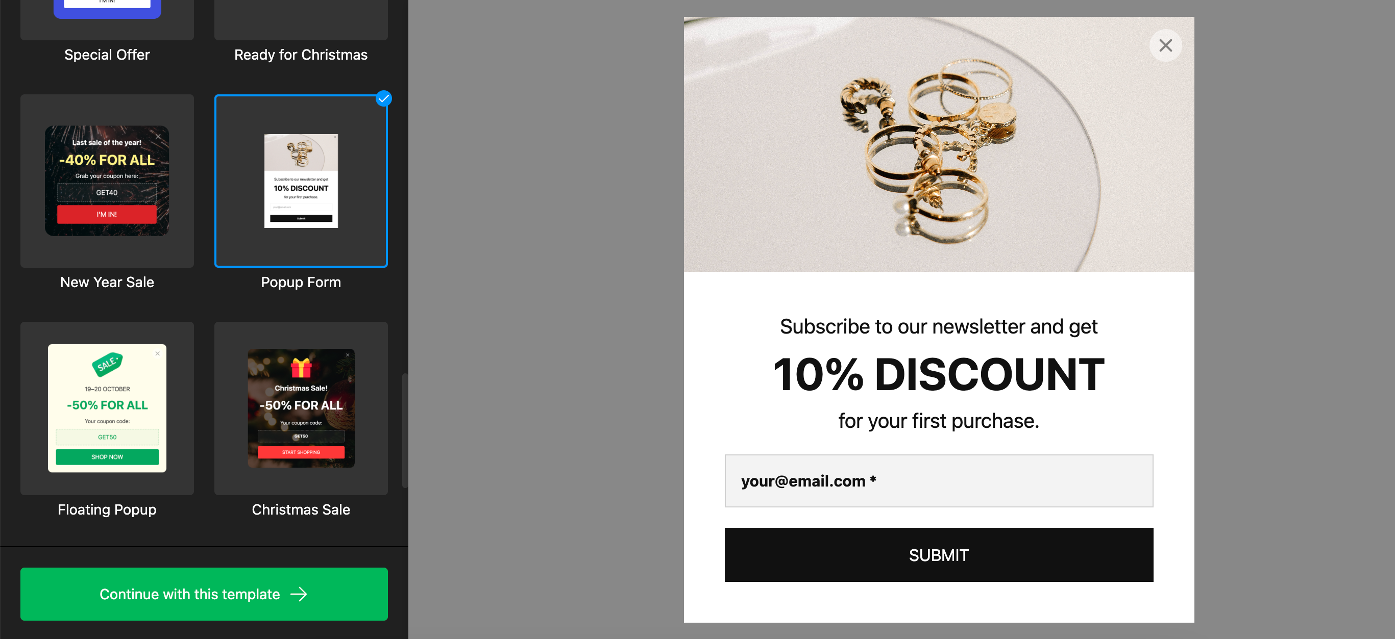 Popup plugin example
