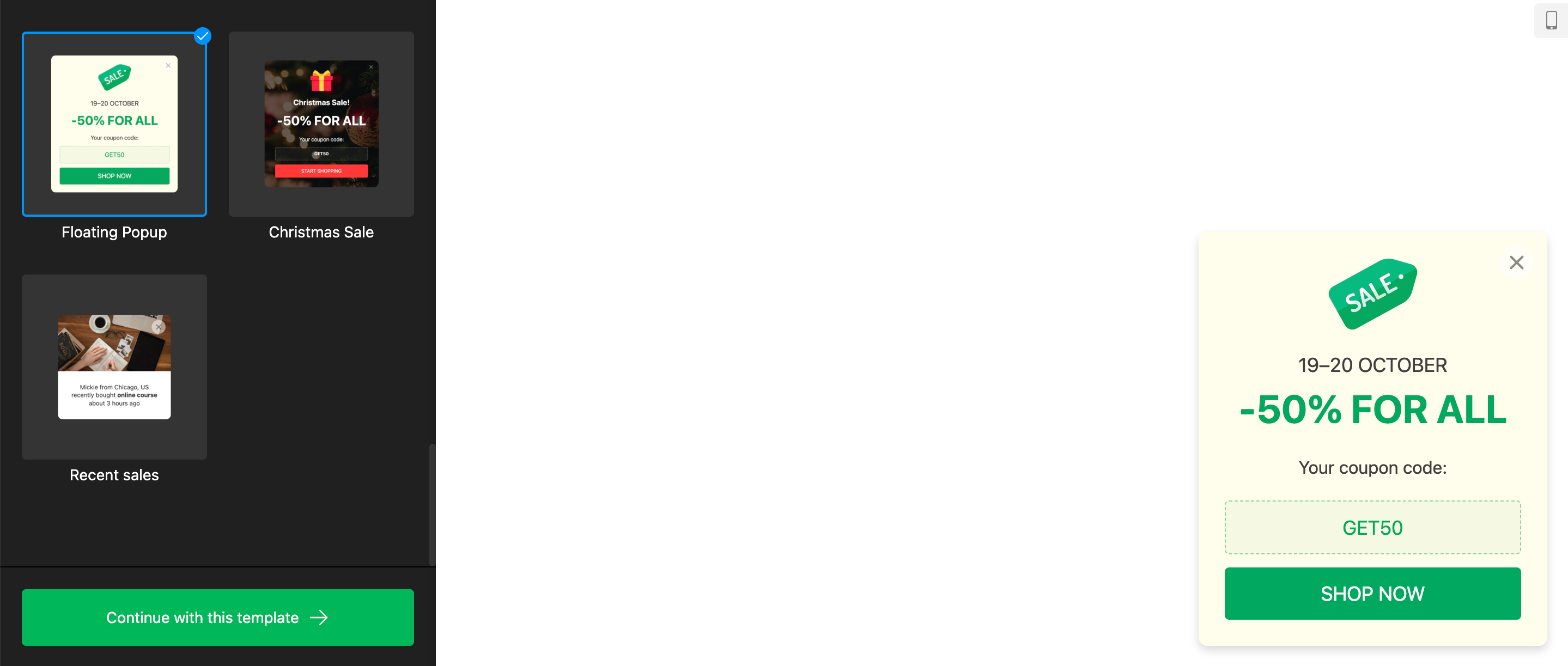 Popup plugin example