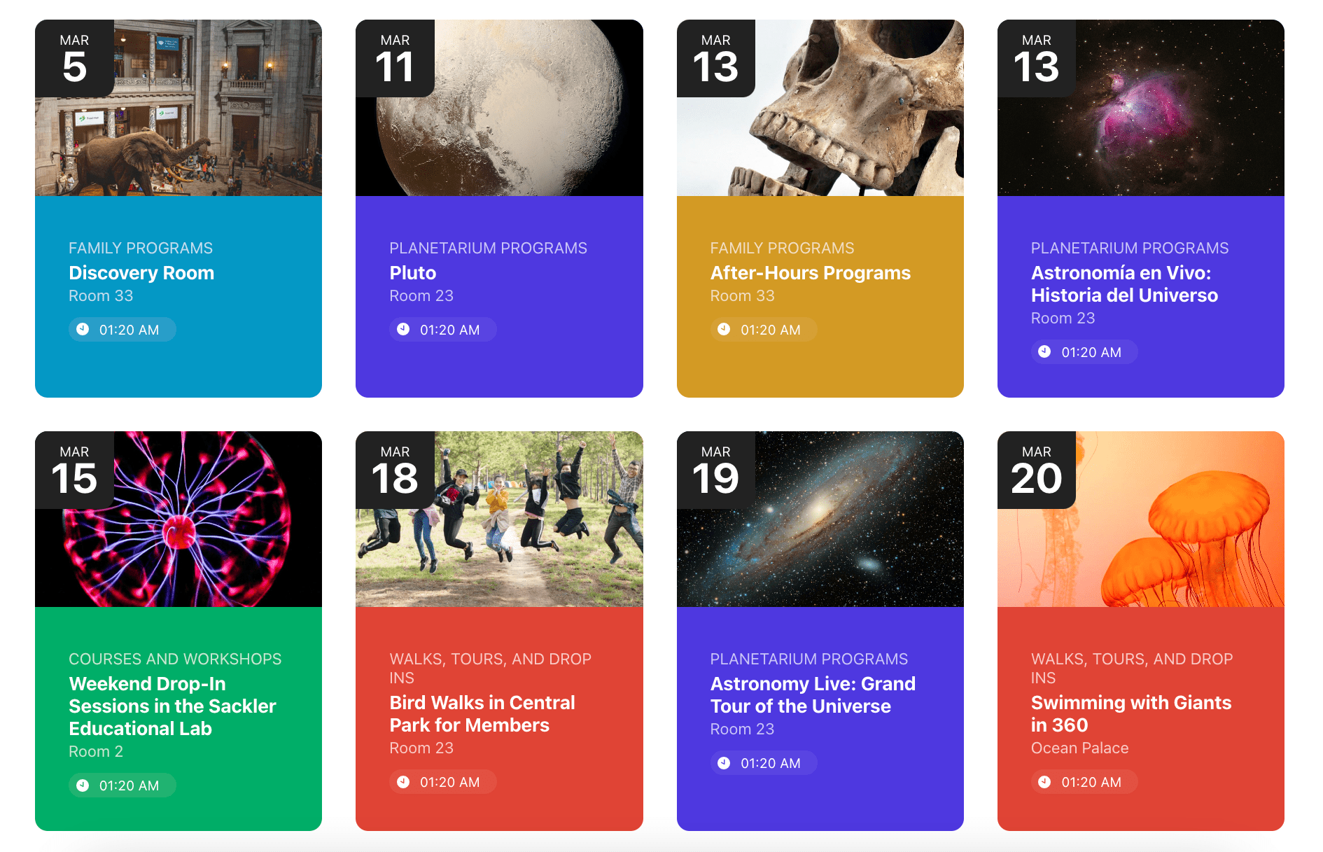 Event Calendar example - museum calendar