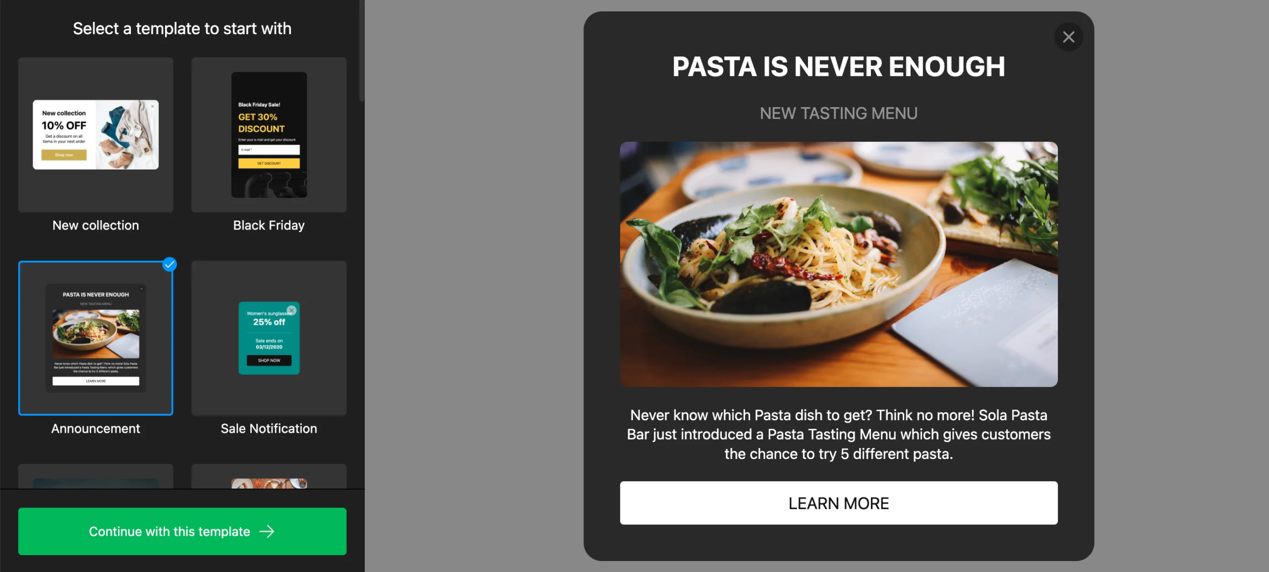 Popup plugin example