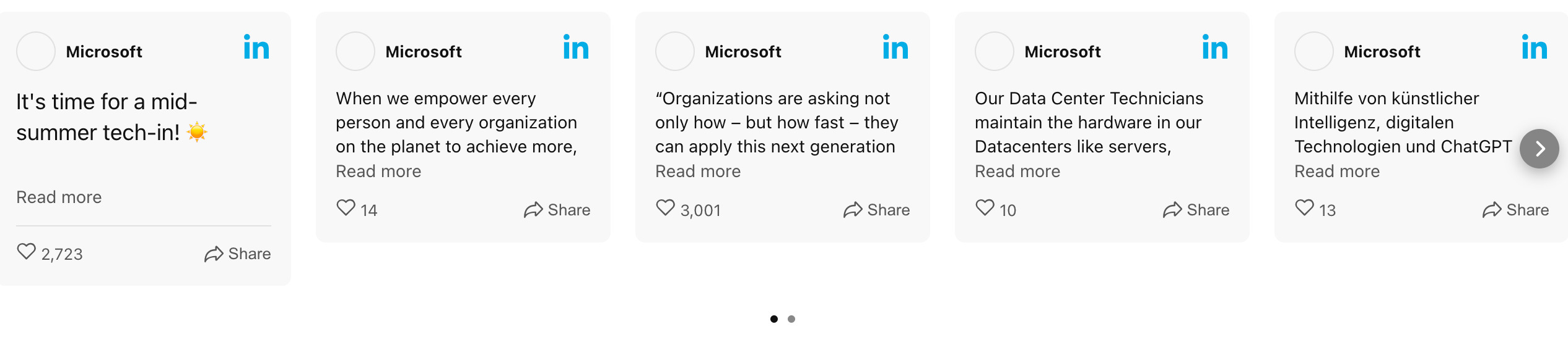 Carrousel de flux LinkedIn