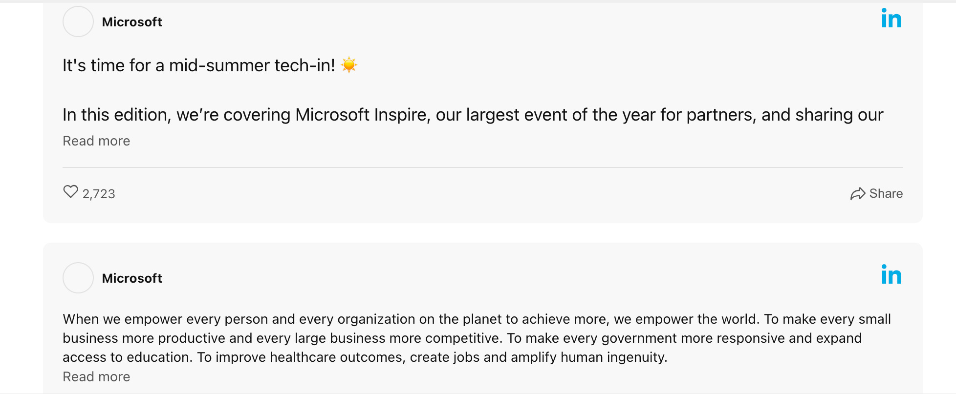 Chronologie de flux LinkedIn