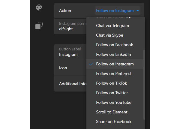 Source de lien de widget de site web Bouton