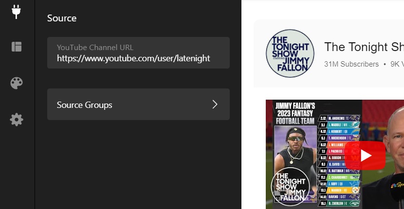 YouTube widget settings