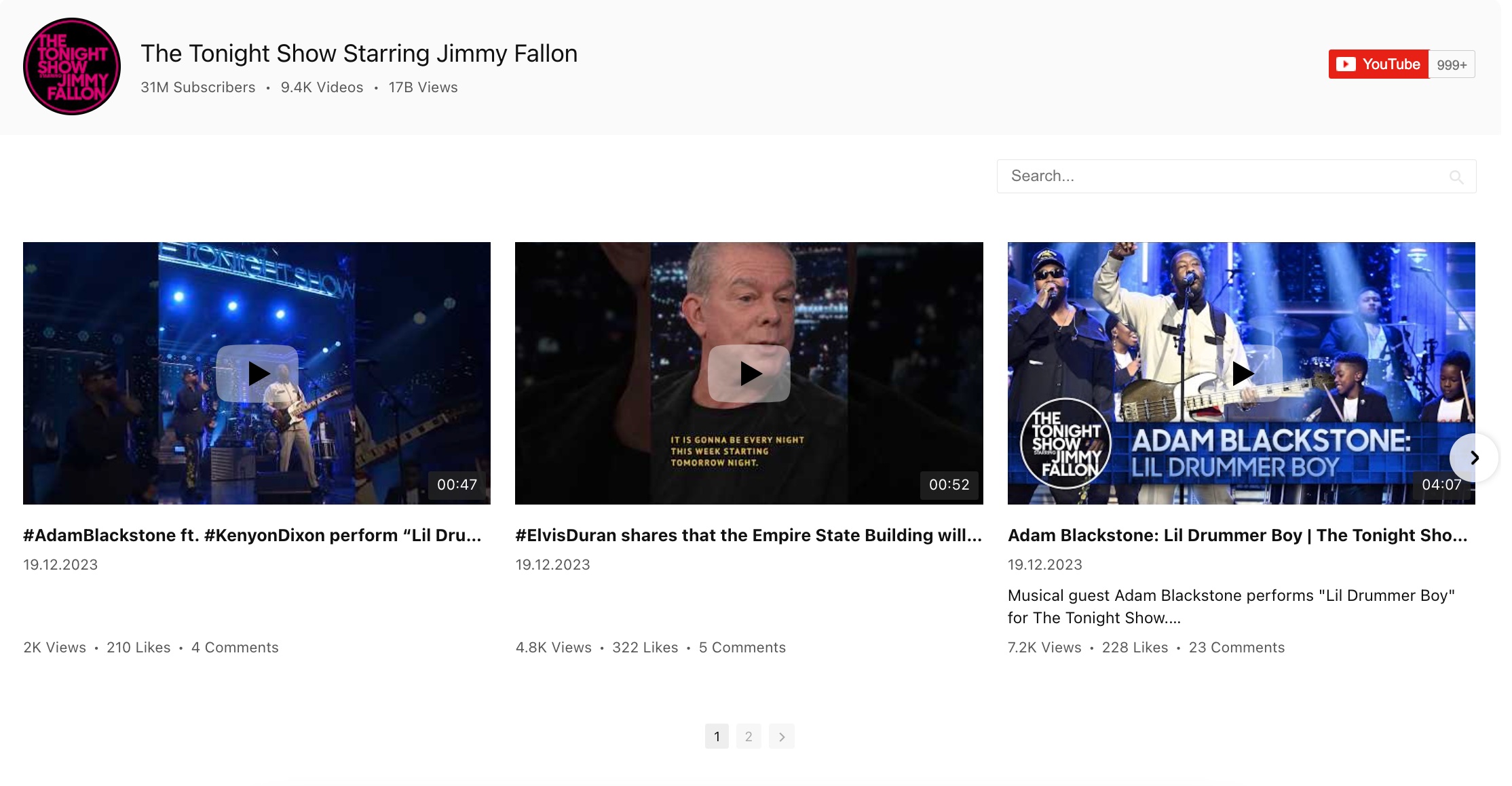 YouTube Gallery Widget Example 1