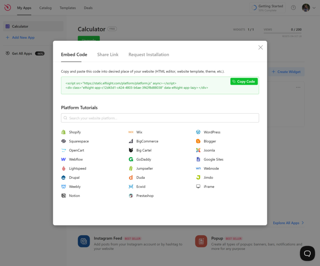 Crie e copie o código da calculadora para o seu site