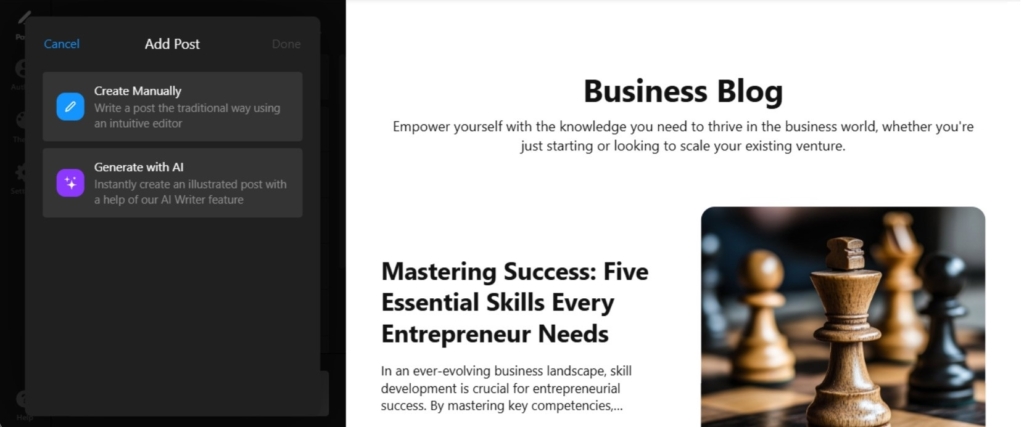 Choose the option that invites you to try generating the post with AI