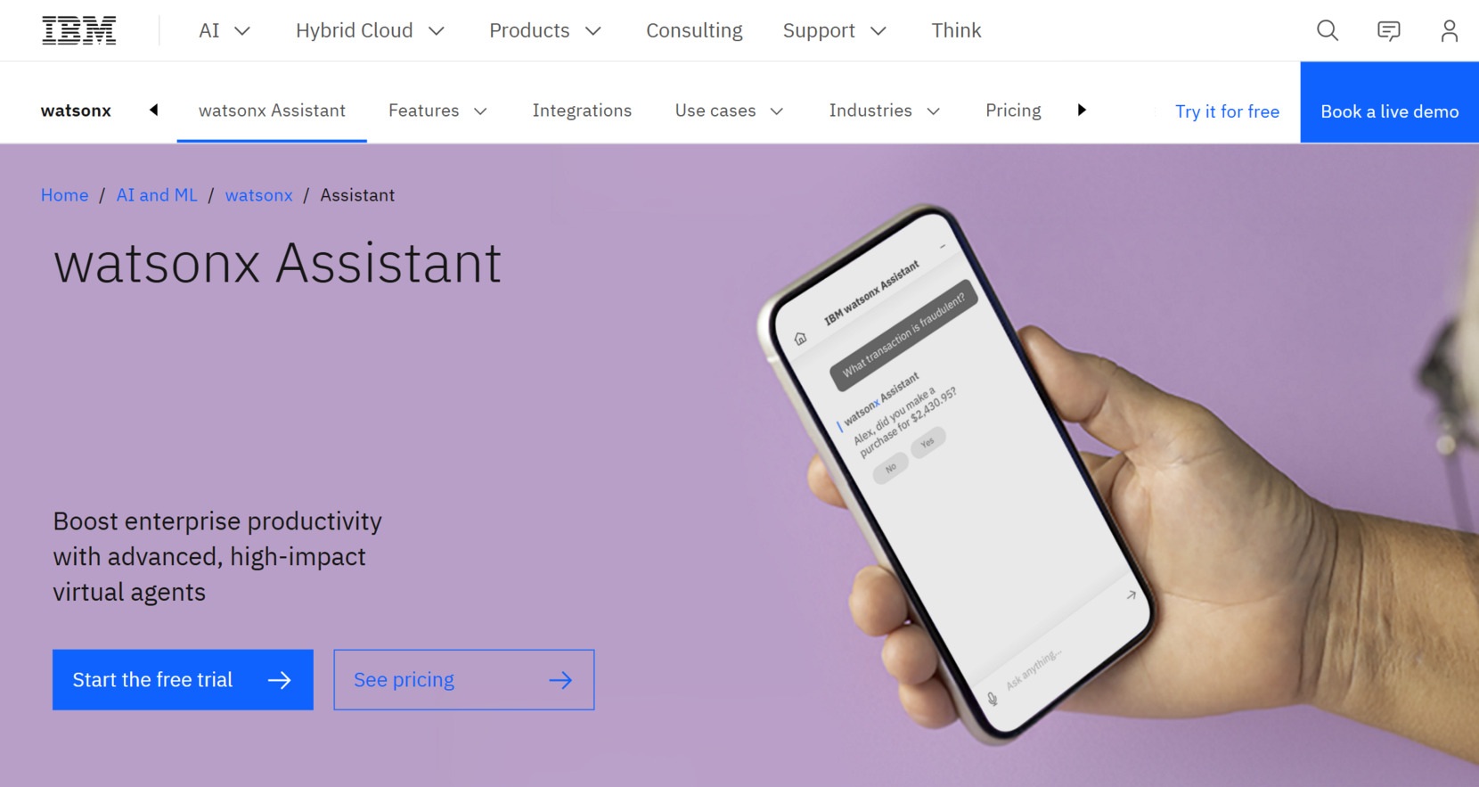 Best support chat bots - IBM watsonx Assistant