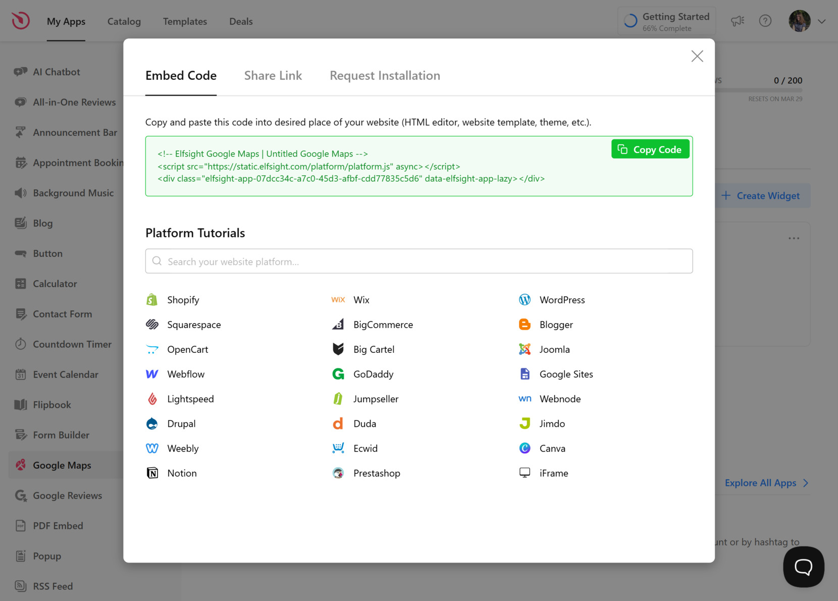 Embed the Google Maps widget to your website