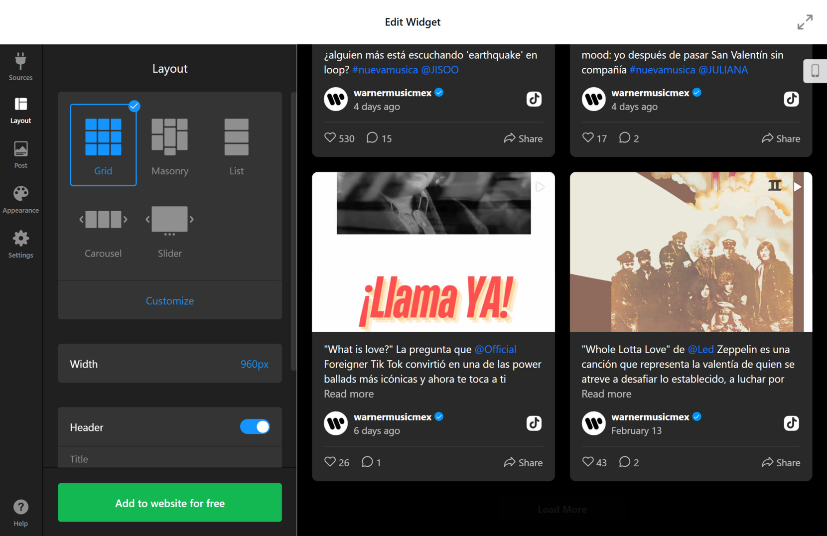 Can you embed TikTok videos - customize layout