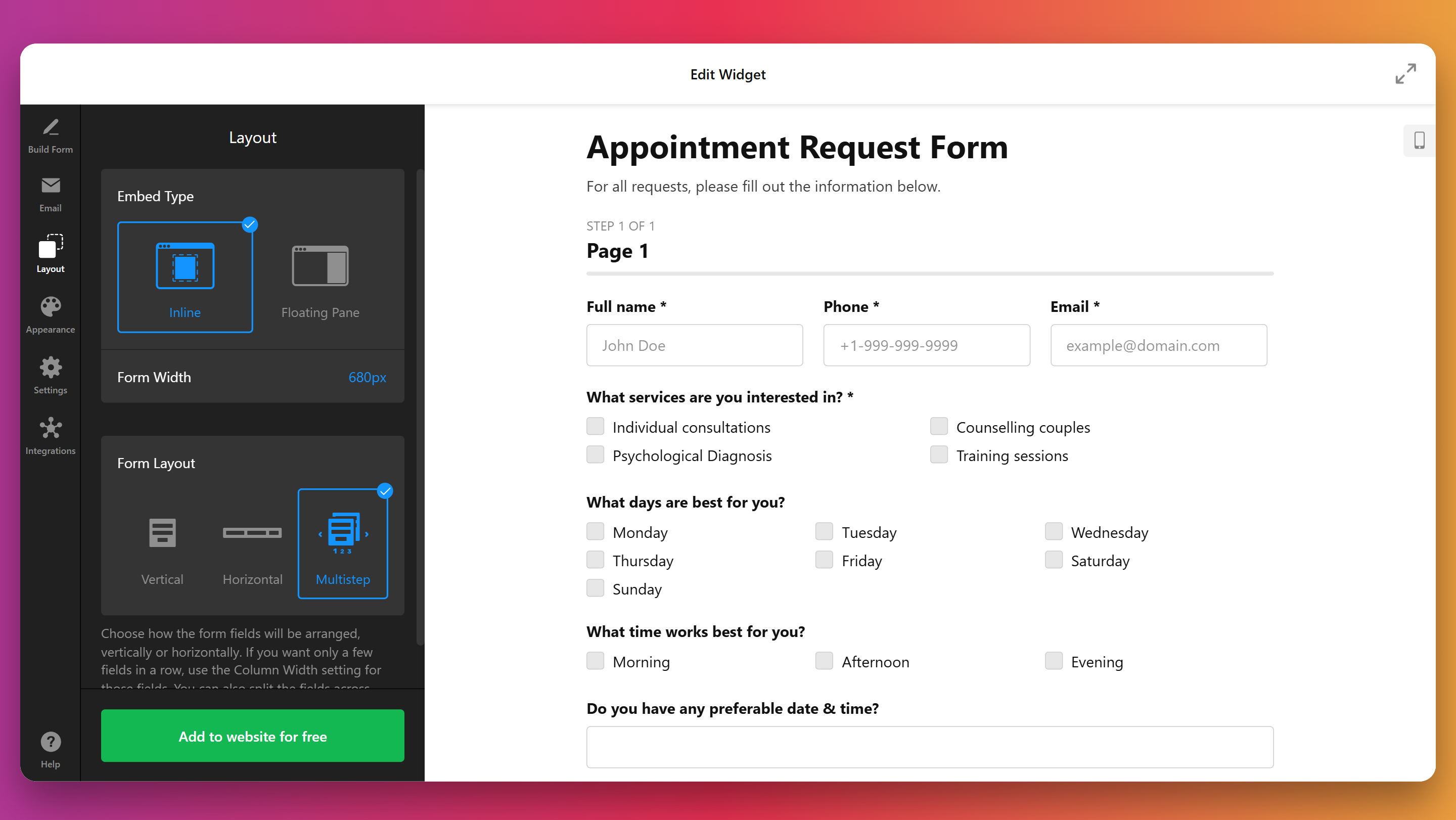 Adjust the widget's layout