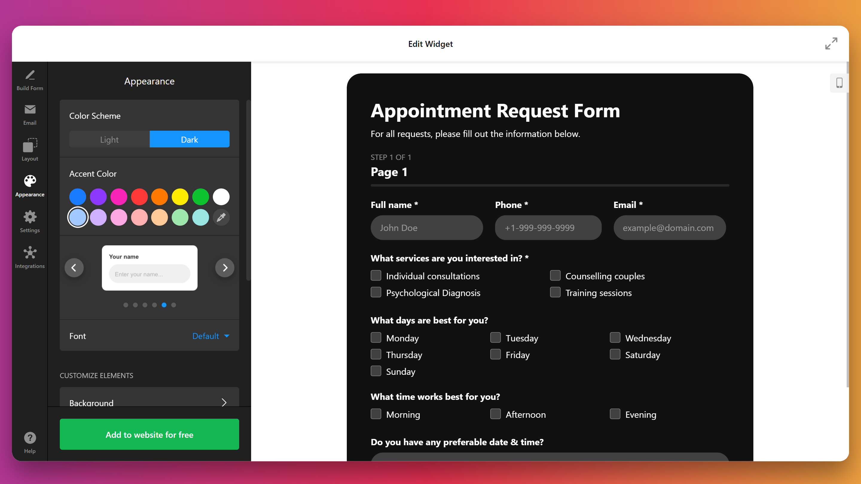 Adjust the widget's design