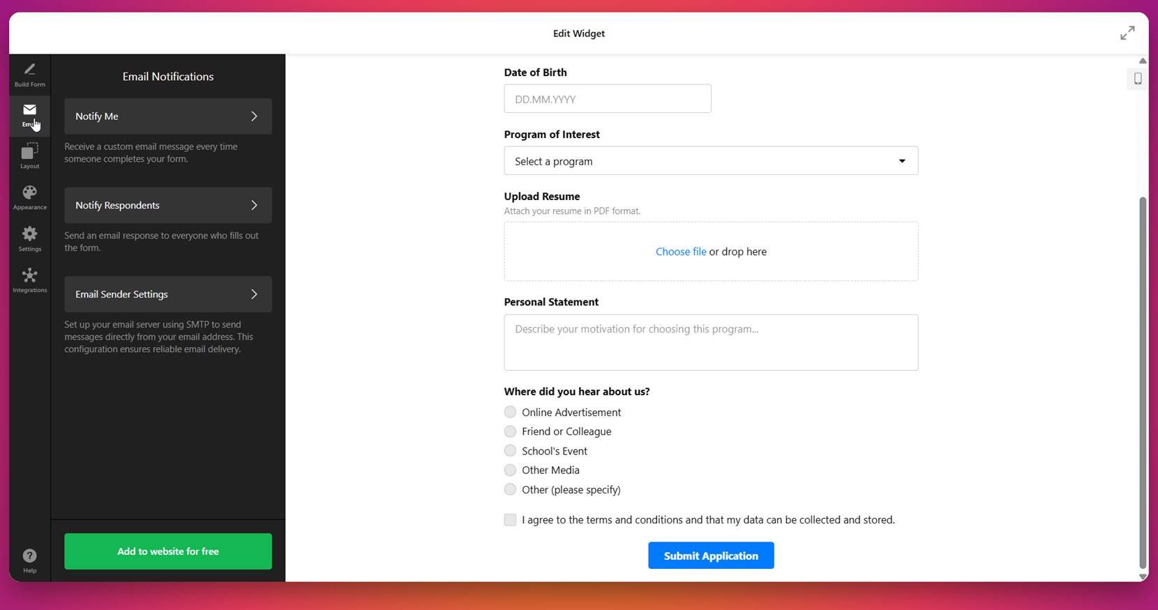 Allow email notifications