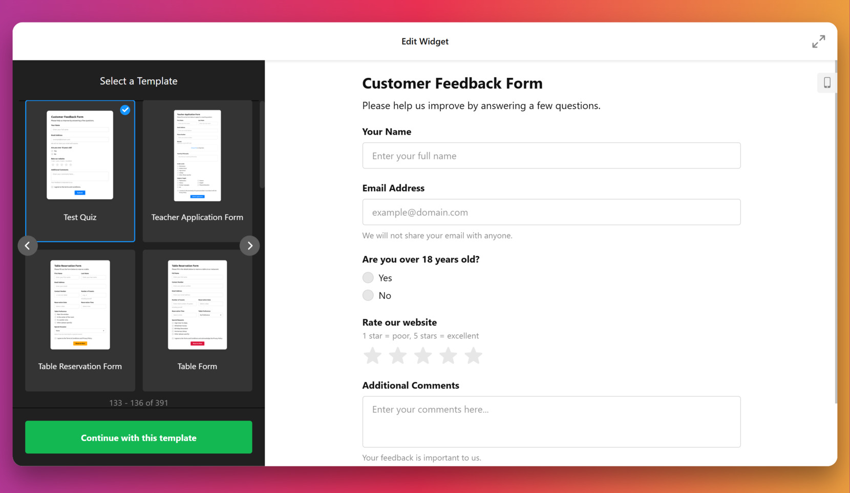 Wählen Sie eine Vorlage für Ihr Quiz