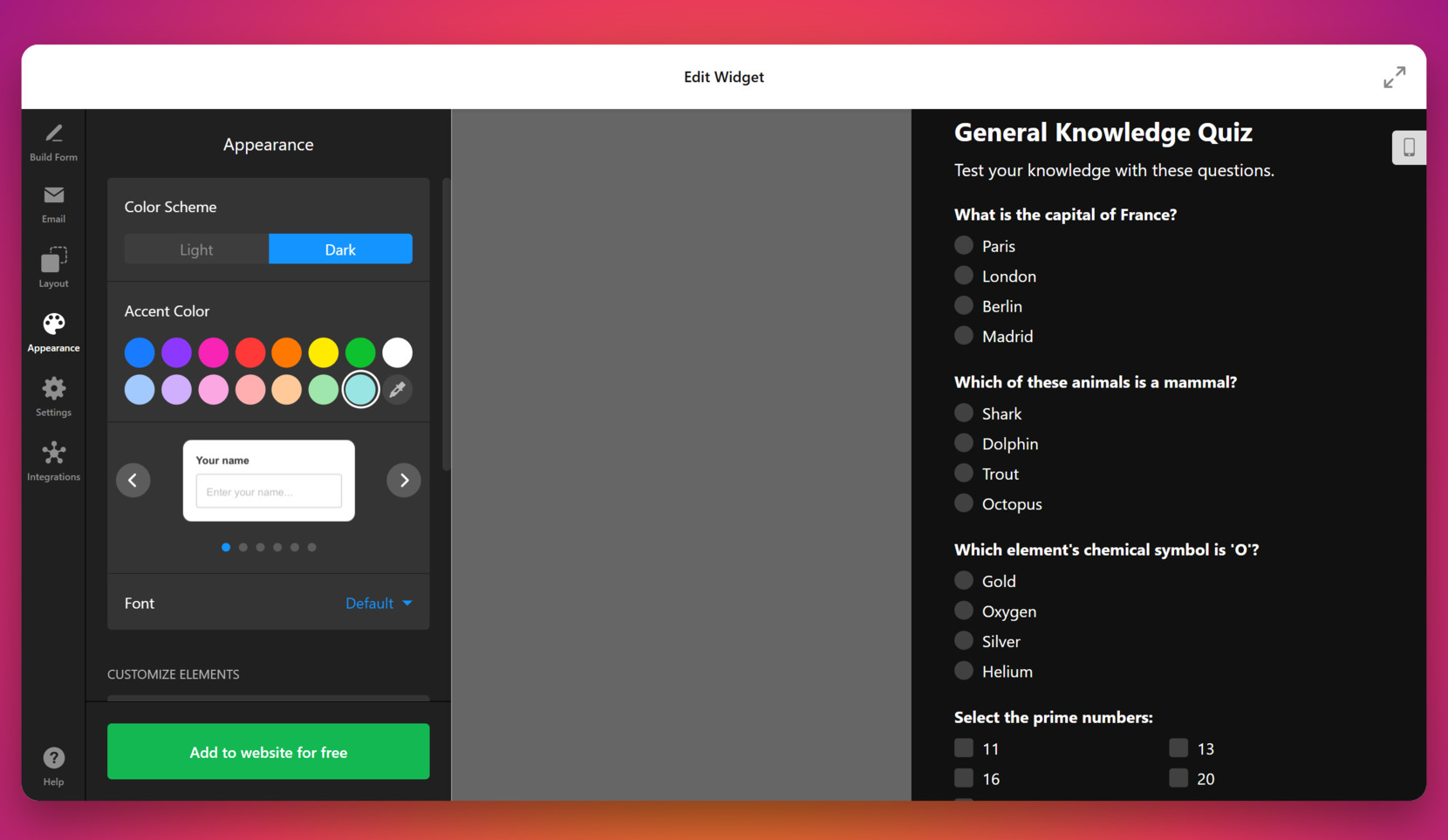 Arbeiten Sie am Design des Quiz