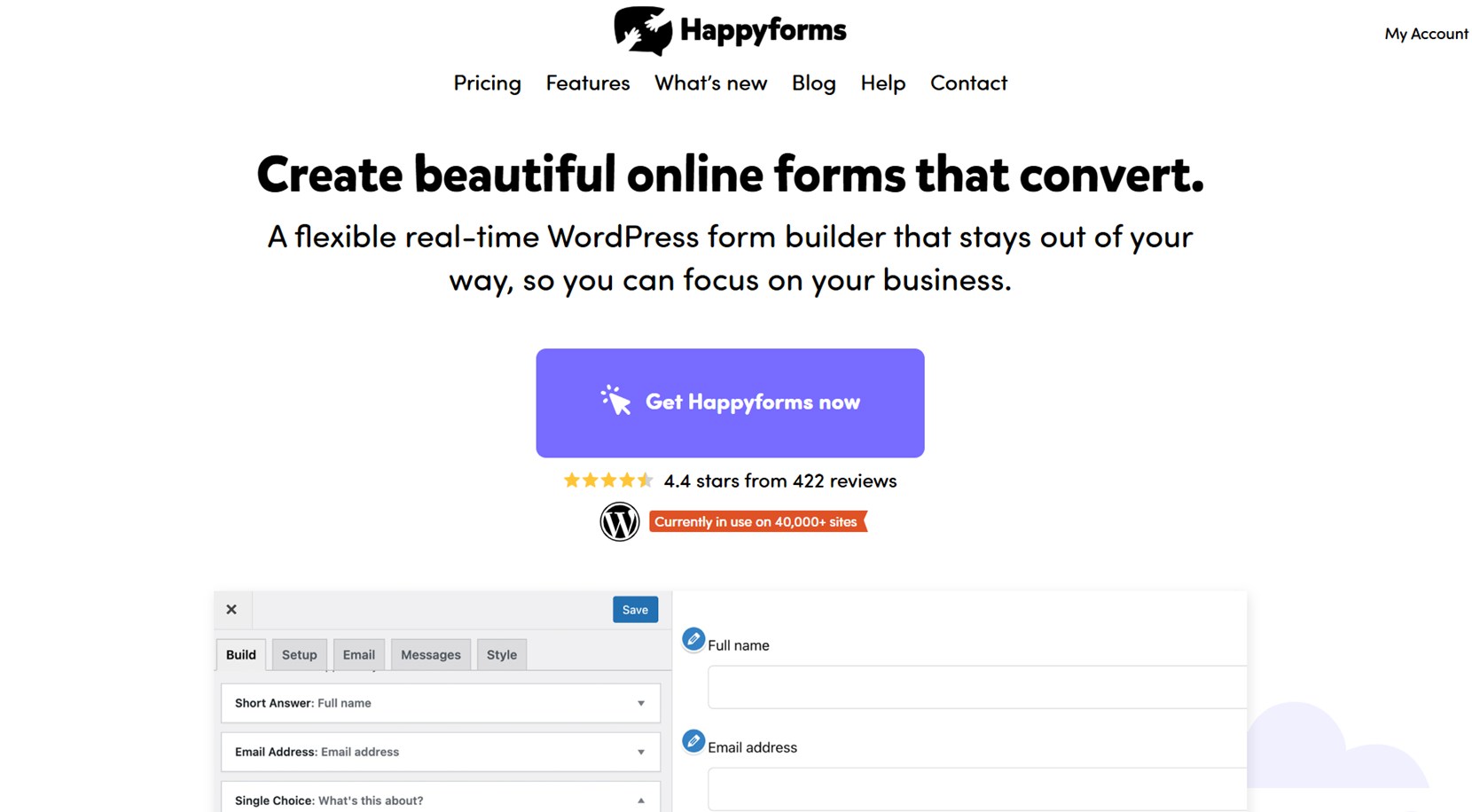 HappyForms for contact form on WordPress