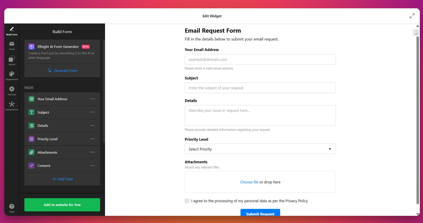 Create form's fields
