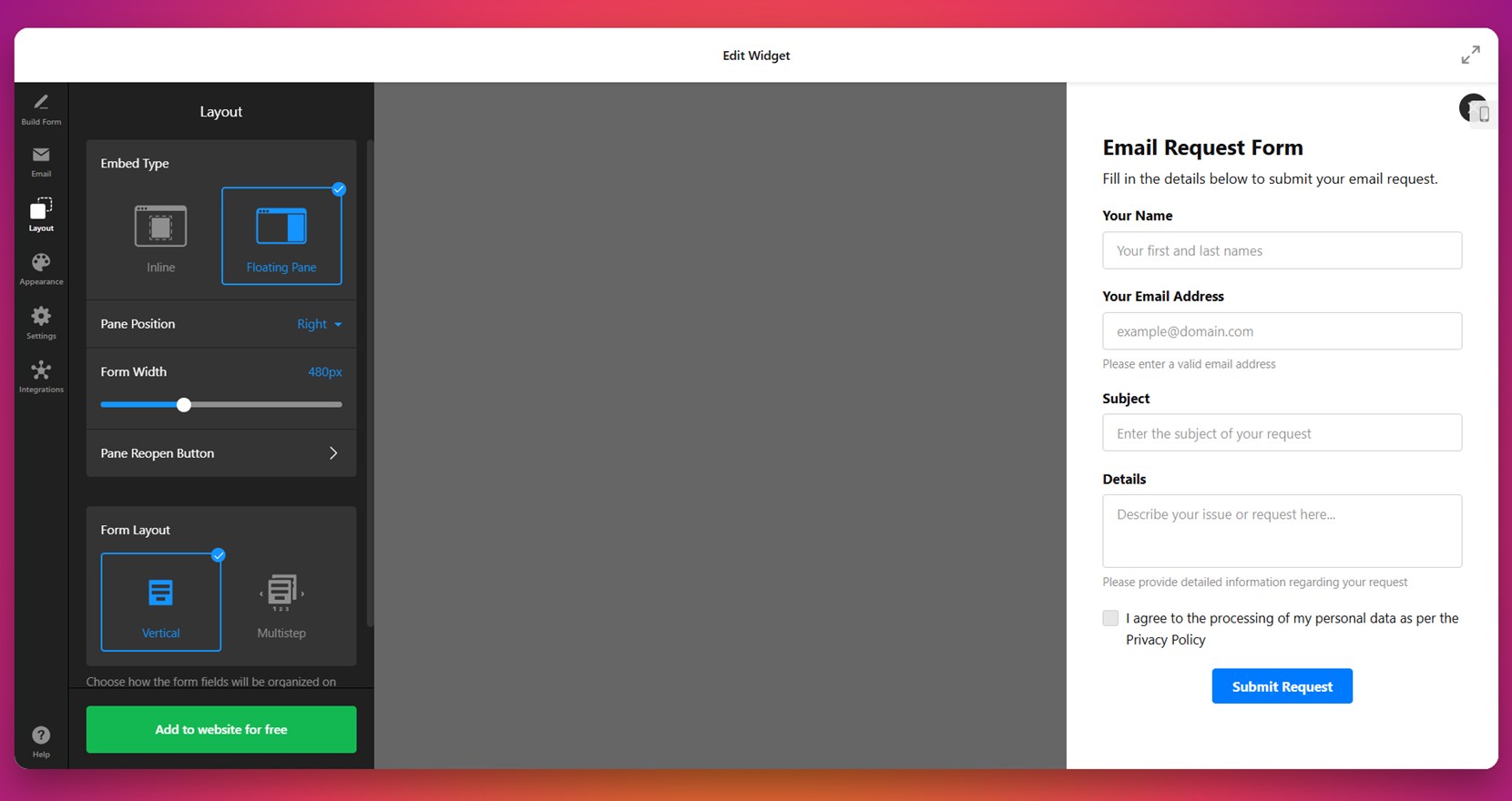 Adjust the layout of the form