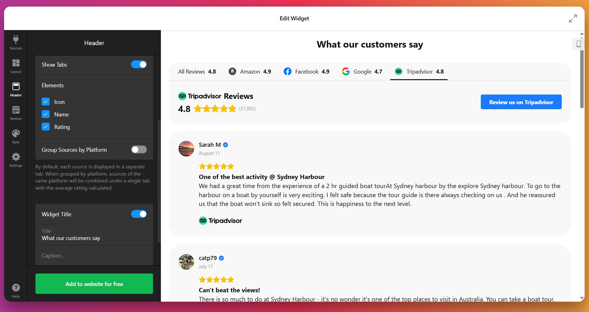 Adjust the header's settings