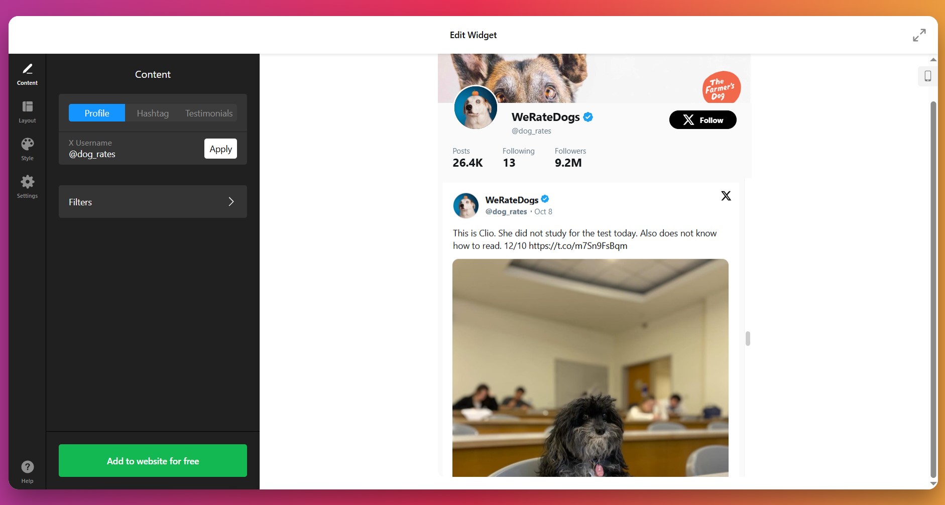 Add Twitter content source