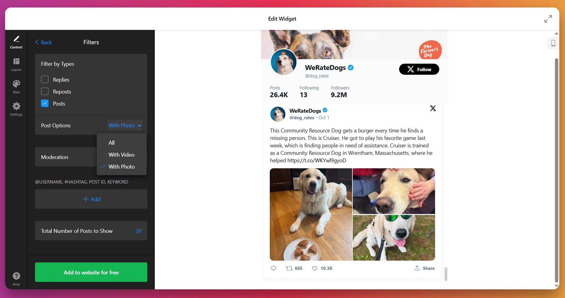 Filter tweet content