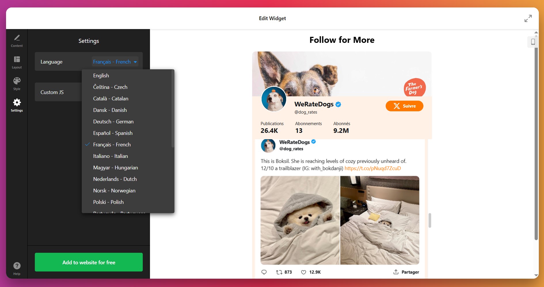 Configure feed settings