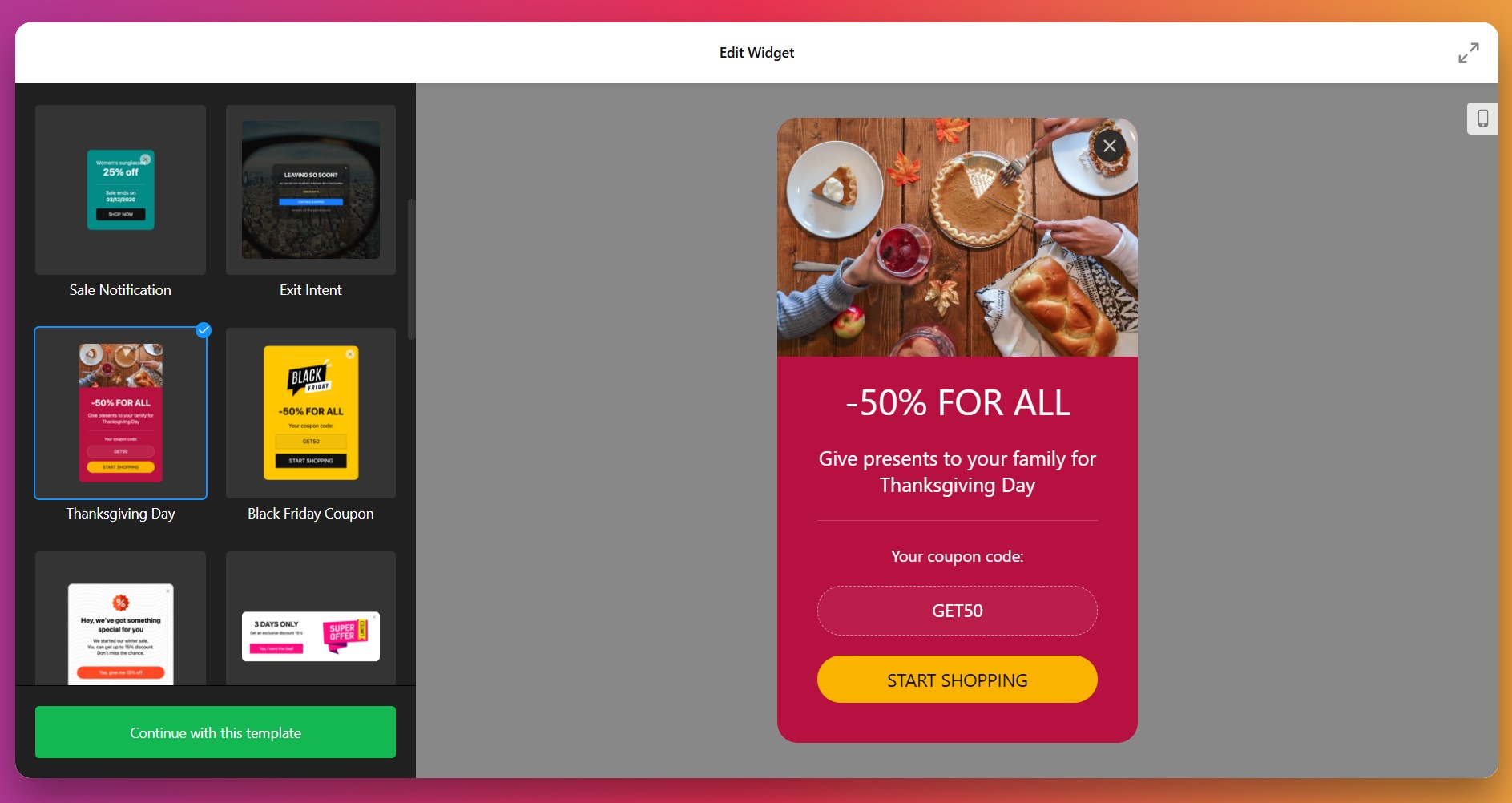 Choose Popup template