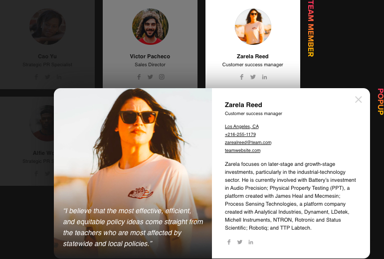 Info dos elementos da sua equipa