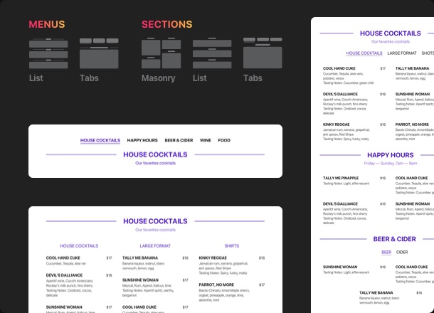 Exiba uma variedade de opções