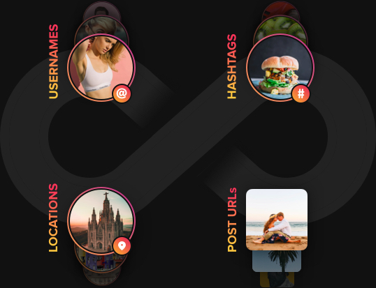 Добавьте фото по имени пользователя, хэштегу, местоположению или любым комбинациям