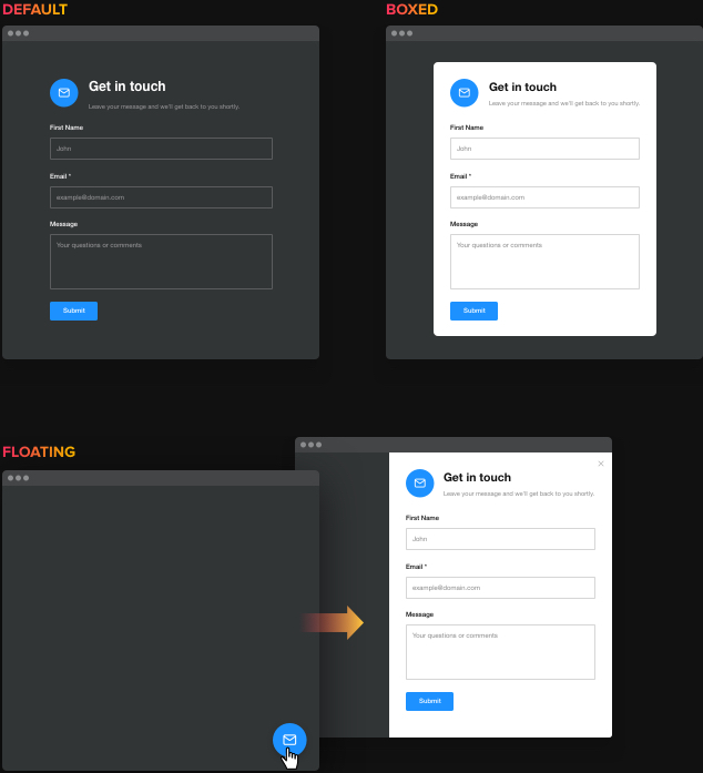 Три макета для оптимального расположения виджета