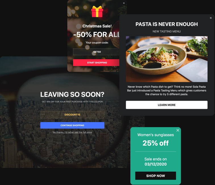 Configurez votre propre popup. N'importe quel type.