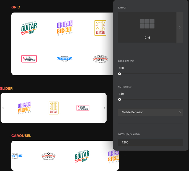 3つのレイアウトと変更可能なサイズ。